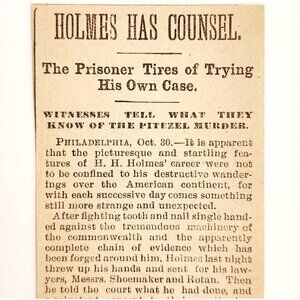1895 H.H. Holmes Hires Attorney Worlds Fair Serial Killer Article Victorian F13J
